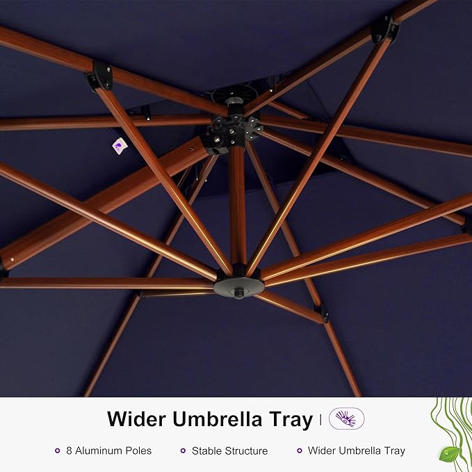 PURPLE LEAF 9' X 12' Double Top Deluxe Wood Pattern Rectangle Patio Umbrella Offset Hanging Umbrella Outdoor Market Umbrella Garden Umbrella, Navy Blue