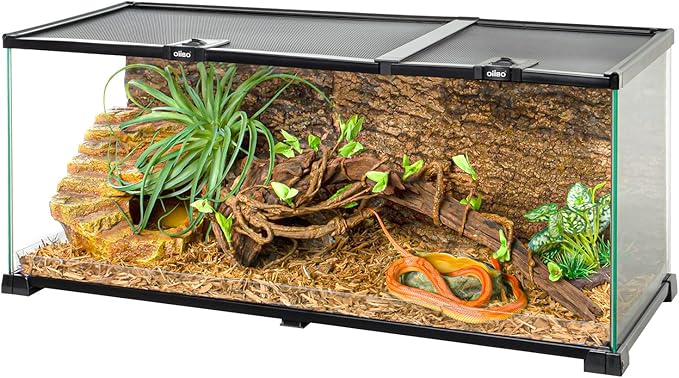 OiiBO 20 Gallon Reptile Tank, 30" x 12"x 12" Glass Terrarium Top Feeding & Dual Sliding Door Screen Ventilation with Easy Clean PVC Tray for Reptile Snake Hamster Small Animals
