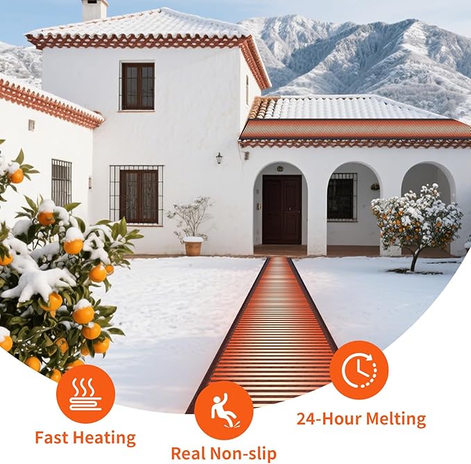 Snow Melting Mats for Roof Valley Walkways, Anti-Slip 120V Outdoor Heated Ice Removal, Roof Deicing System Black 19 in x 11.5 ft