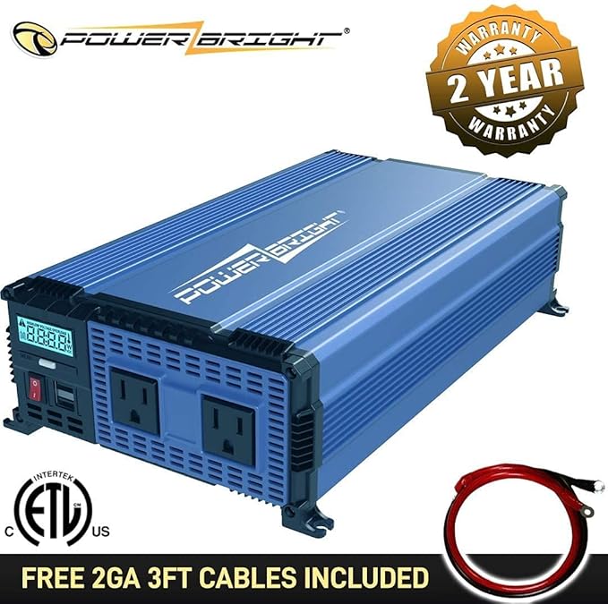 PowerBright 2000 Watt 12V Power Inverter Dual USB & AC Outlets, Easy to Install Automotive Portable Power for Power Tools, Camping and Car Accessories. ETL Approved Under UL STD 458