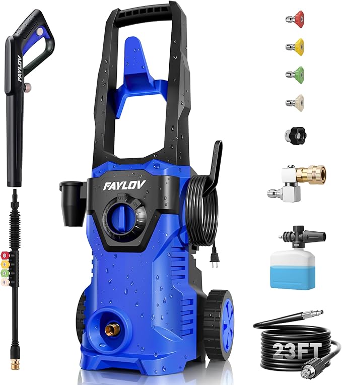 Pressure Washer - True 1378 PSI 1.25 GPM Power Washer with No-Bend 360° Nozzle, Foam Cannon & Complete 4-Nozzle Set for Car, Driveway, Patio
