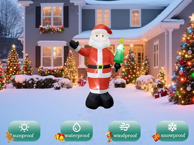 8FT Inflatable Santa Claus Outdoor Christmas Decoration - Blow Up Santa Claus with Built-in LED Lights for Garden Lawn