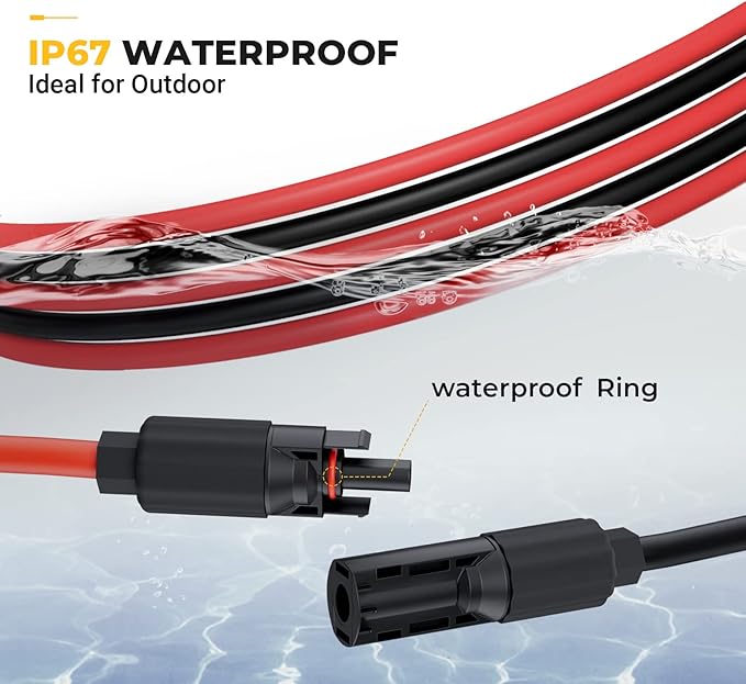 BougeRV 30 Feet 8AWG Solar Extension Cable with Female and Male Connector with Extra Pair of Connectors Solar Panel Adaptor Kit Tool (30FT Red + 30FT Black)