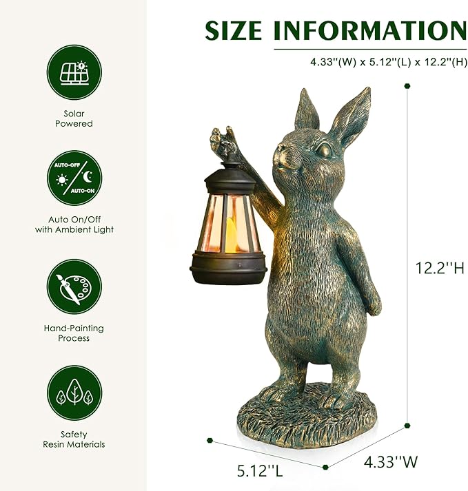 MININOVA Rabbit Garden Statues with Solar Lantern Bunny Outdoor Resin Sculpture for Patio Yard Lawn Decorations Gifts for Mother’s Day Housewarming Christmas