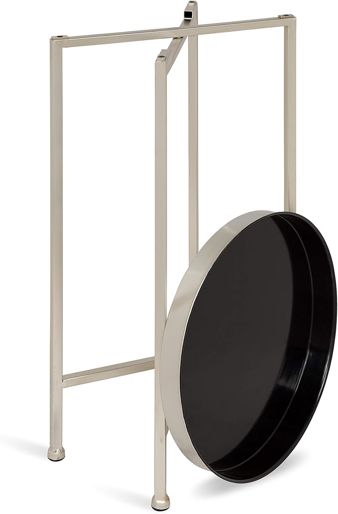 Kate and Laurel Celia Round Metal Foldable Tray Accent Table, 14" x 14" x 25.75", Black and Silver, Modern Minimalist Design and Magnetic Tabletop