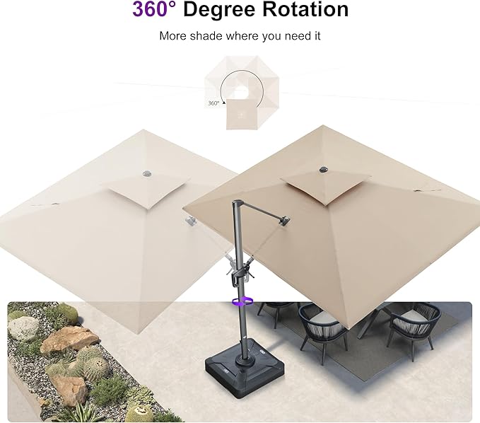PURPLE LEAF 9' X 12' Sunbrella Patio Umbrella Cantilever Outdoor Double Top Large Rectangle Umbrella Heavy Duty 360° Rotation Offset Hanging Umbrella for Garden Deck Pool Backyard Patio Spectrum Sand