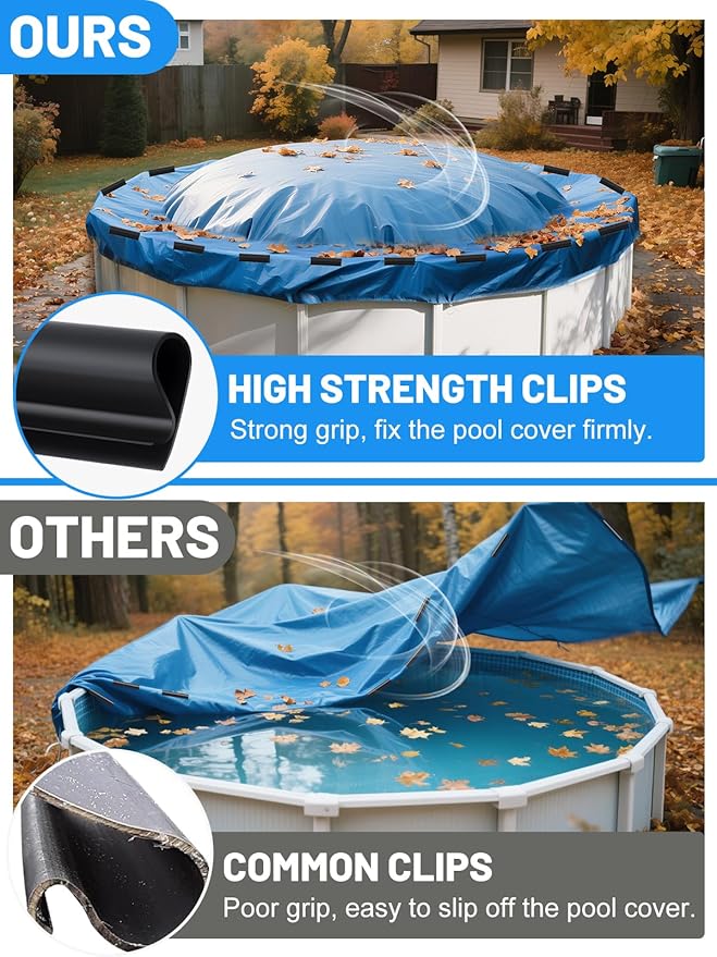 60 Pcs 4.7" Winter Pool Cover Clips - Pool Closing Kit for Above Ground Steel Wall Pools, Wind Guard Clamps for Securing Cover Tightly(Black)
