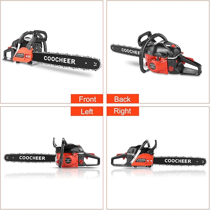 COOCHEER 62cc Gas Chainsaw 20 Inch Gas Powered Chainsaws with Non-Slip Handle, 2-Cycle Engine Handheld Gasoline Chain Saw for Wood Cutting, Tree Trimming, 2 Chains Included
