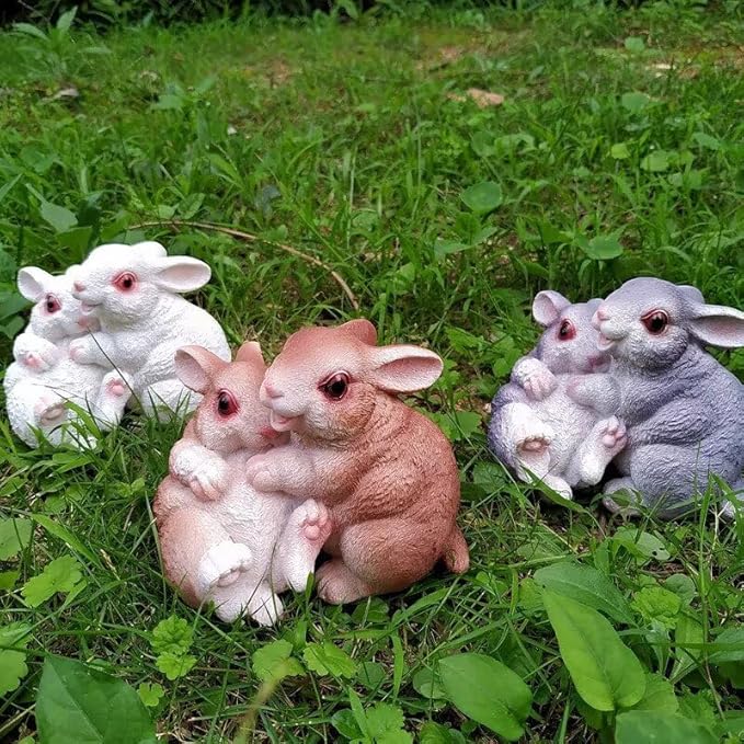 Garden Statues Bunny Decor Resin Hug Rabbit Figurine Cute Fairy Garden Decor Outdoor Statues for Patio Yard Porch Balcony Gifts for Women Mom Grandma White