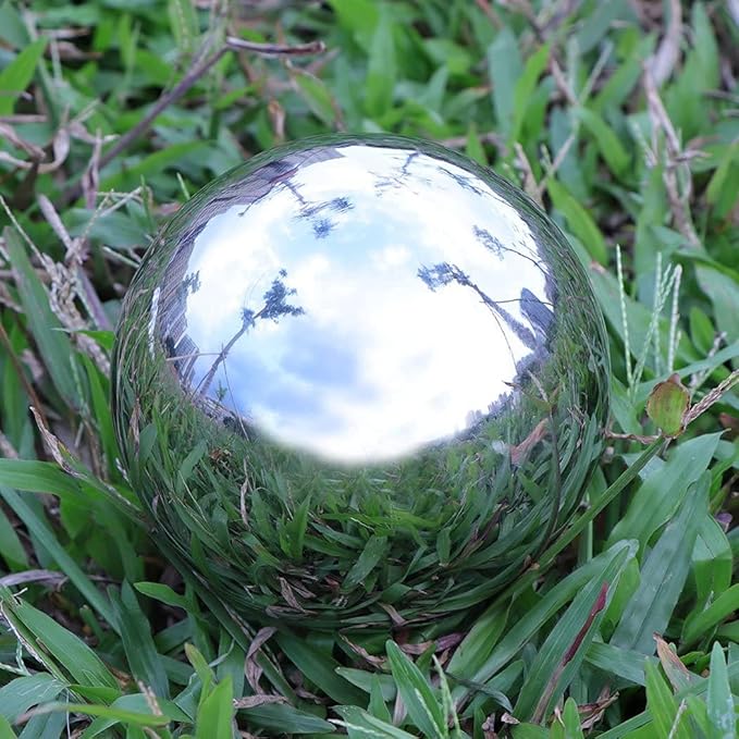 Gazing Balls for Garden, Home Outdoor Hollow Sphere Stainless Steel Gazing Globe Mirror Ball (8 Inch)