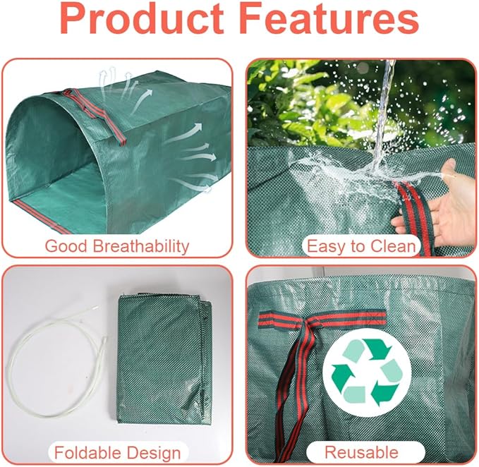 2 Pack Yard Waste Bags, 72 Gallon Yard Garden Bags for Leaves Lawn and Leaf Bags, Reusable Yard Garden Bags for Leaves Lawn Trash (270L)