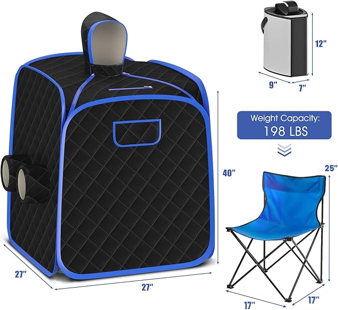 COSTWAY Portable Steam Sauna, Remote Control, 3L Steamer, Foldable Sauna Spa with 9 Temperature and 90 Mins Timer, Atomization, Personal Sauna Hat Tent for Detox Relaxation (Black)