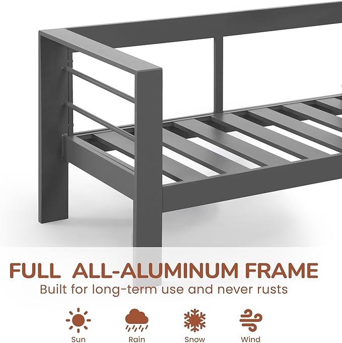 Solaste Aluminum Patio Furniture Set for All Weather, Oversized Metal Outdoor Furniture Set with 27.5" Deep Seating and 3.2" Wide Armrest, Outdoor Patio Conversation Sets with 5" Cushion, Dark Grey