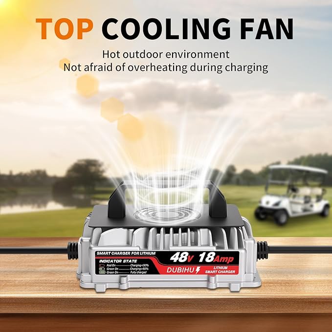 58.4V 18A Lithium Battery Charger for 48V LiFePO4 Battery, Waterproof Connector with M8 Ring & Alligator Clip, for Golf Carts, RVs, 48V Trolling Motors