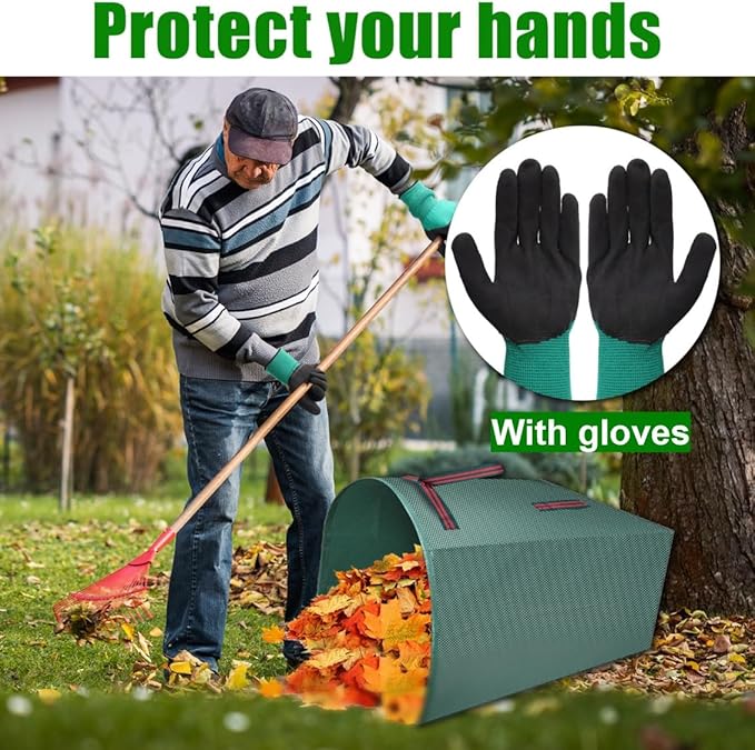 2 Packs Large Reusable Yard Waste Bags with Gloves, 53 Gallons Pletpet Garden Waste Bags Green Lawn and Leaf Bag Large Yard Dustpan-Type Garden Bag for Collecting Leaves, Fallen leaves and Waste