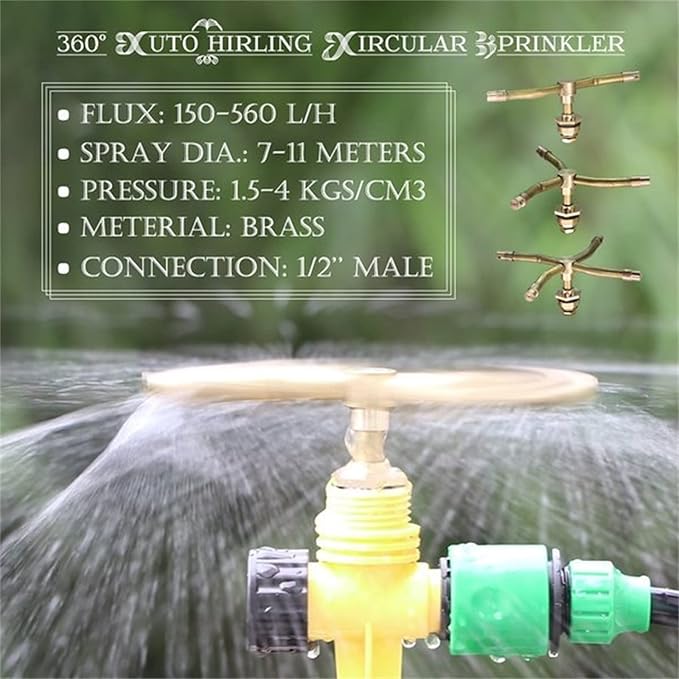 3/4 Arm Automatic Rotary Sprayer with Water Sealant Tape, 360 Degree Rotation Irrigation System Sprinkler Head, Sprinklers for Plants, Large Area Coverage Water Sprinkler for Garden Yard Lawns (3-ARM)