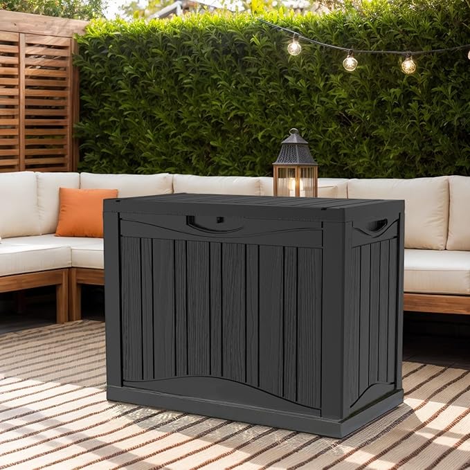 Outdoor Resin Storage Deck Box, 45 Gallon Capacity, Weather-Resistant, Black