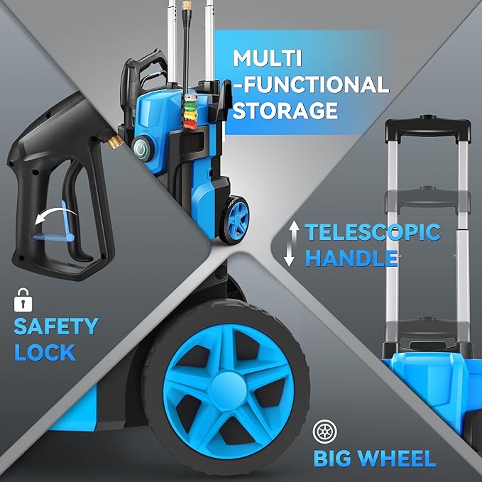 Pressure Cleaner, 5000 PSI 4.0 GPM Heavy Duty Power Cleaner, with 4 Nozzles,Foam Cannon,33FT Hose Reel and 500ml Soap Bottle for Home/Cars(Light Blue)