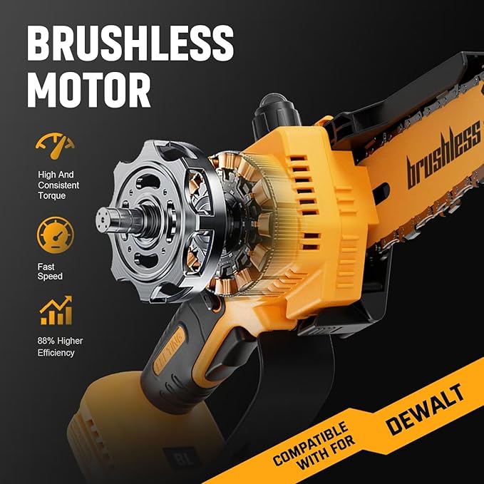 8 Inch Mini Chainsaw Compatible for De-walt Battery 20V MAX Handheld Electric Chainsaws,Battery Powered Portable Small Pruning Chain Saw for Tree Pruning Wood Cutting Trimming(ONLY TOOL)