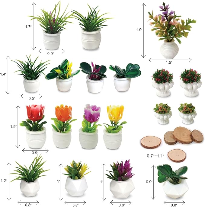 Dollhouse Plants and Flowers, 24Pcs, Miniature Bonsai Plants, Mini Potted Plants, Models Tiny Fake Greenery Ornaments for Dollhouse Decoration