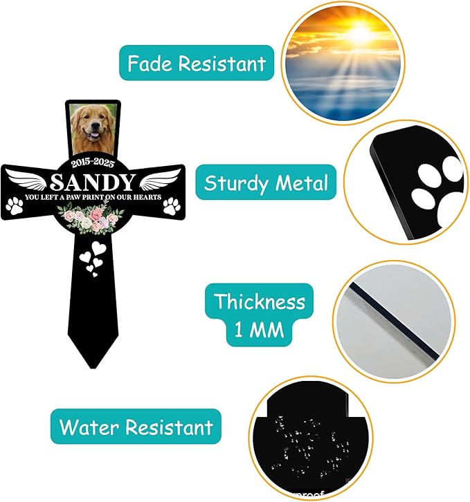 Pet Grave Marker Dog – Custom Dog Tombstones for Graves Outdoor with Name and Date, Dogs Memorial Cross for Graveyard or Garden, Weatherproof Pet Tombstone for Dogs