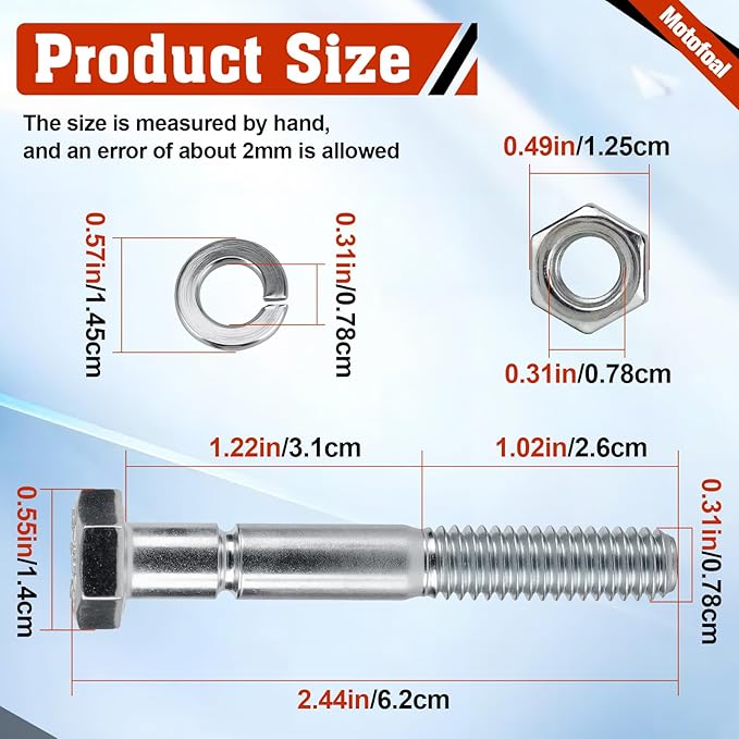 70060-01338 Snowblower Shear Bolts for Kubota Snowblower BX2750 BX2816 BX2822 BX5450 DB2550 G2003 G2538 G2546 T2724 T2740 T2834 Grade 8 Front Snowblower 5/16" x 2-1/4" 10pcs