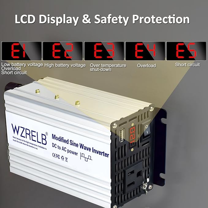 WZRELB 600W Power Inverter 24V DC to 110V 120V AC,Modified Sine Wave Car Inverter with LED Display,USB Port,Soft Starter,Off-Grid Power Converter with High Efficiency up to 90%