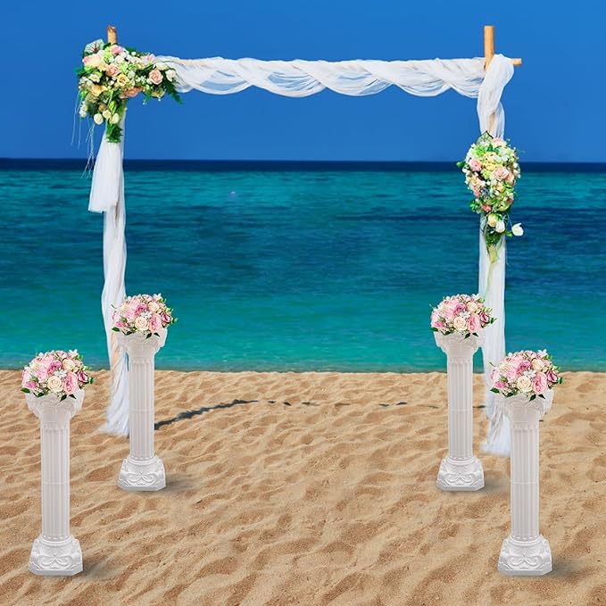 Roman Columns Wedding Column Stand Roman Pillar Plant Stand Plastic Greek Column Statue Pedestal Flower Pot Holder Decor Wedding Event Party Elegant Decorative Column (White, 4Pcs, 10.63x34.65 Inch)