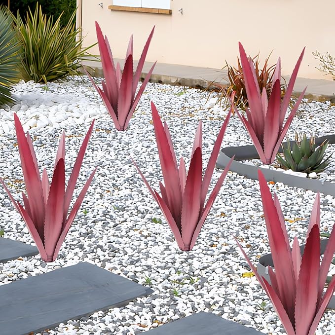 EROCK 2 Pcs Tequila Rustic Sculpture, Wind Resistant Metal Agave Plant Outdoor Home Decor, DIY Rustic Hand Painted Metal Agave Garden Art Plant Country Sculpture Statue Patio Stake Lawn Ornament Gift