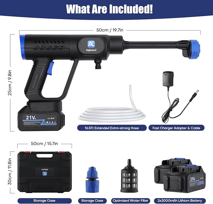 Cordless Pressure Washer,1450PSI Portable Power Washer 2 Rechargeable 20000mAH Batteries,Brushless Powered Washer Gun 6-in-1 Nozzle,Hand Held Pressure Washer for Washing Car/Fence/Garden/Floor/Yards