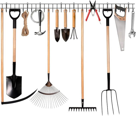 Garden Tool Organizer, Garage Tool Organizer and Storage Wall Mount for Shed Organization, 4 Pack All Metal Yard Lawn Tool Organizer for Garage Hanger, Shovel Golder for Rakes, Hoes, Hoses