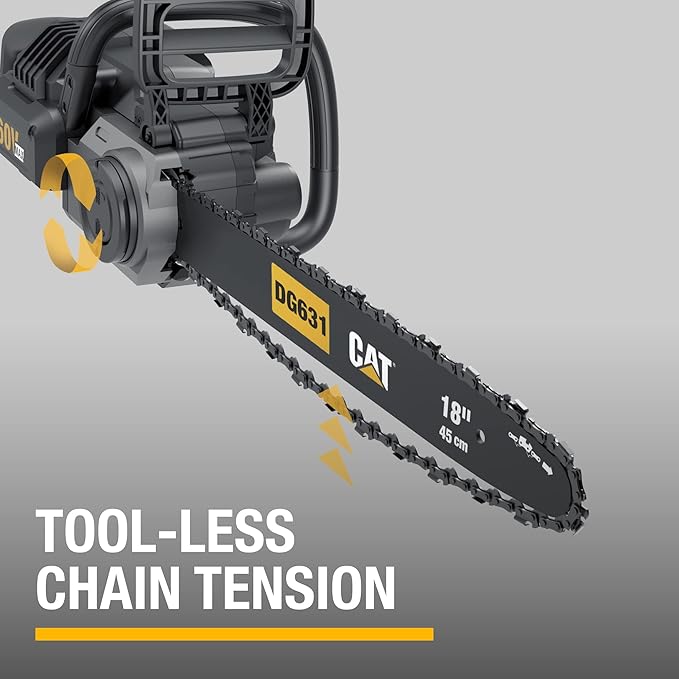 Caterpillar DG631 60V Brushless 18” Chainsaw, Battery Chainsaw with Chain Brake for Safety, Electric Chainsaw Cordless with Tool-Free Chain Tensioning – Battery & Charger Included