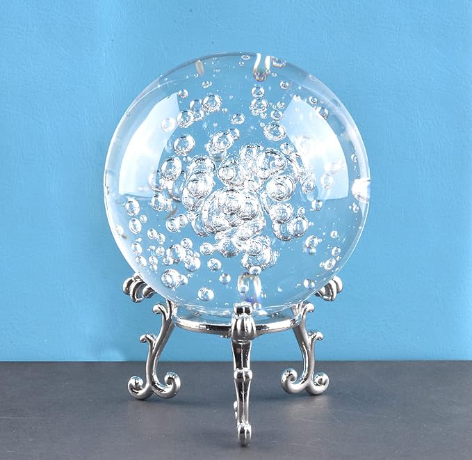 Crystal Ball Glass Globe Decor - Crystal Sphere with Stand & Gift Box, Clear Decorative Crystal Globe, 3D Crystal Ball for Home Decor Photography, Gazing Divination Fengshui Meditation, 2.3 inch/60mm