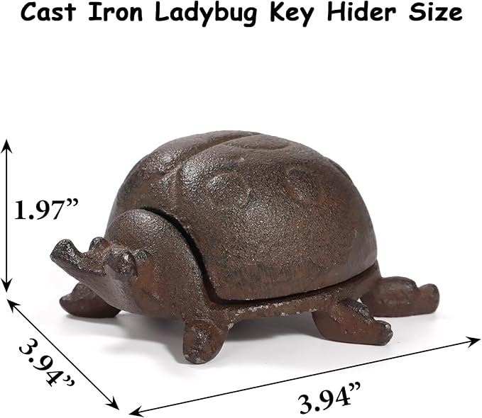 Hide a Key Ladybug Statue, Cast Iron Key Hiders Outside, Decorative Outdoor Spare Keys Holder, Animal Shaped Hidden Keys Holders for Indoor Garden Yard Patio Decor, Brown