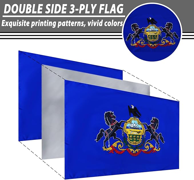 FLAGWIN Pennsylvania Flag 3x5 FT - 3 Ply Double Sided Polyester Pennsylvania State Flag with Brass Grommets - Vivid Color and Fade Proof State of Pennsylvania Flags 3x5 Outdoor