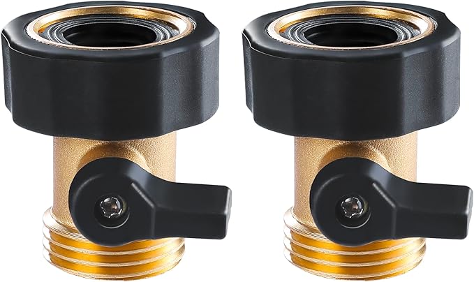 Twinkle Star Heavy Duty Brass Shut Off Valve Garden Hose Connector, Set of 2, TWIS3001
