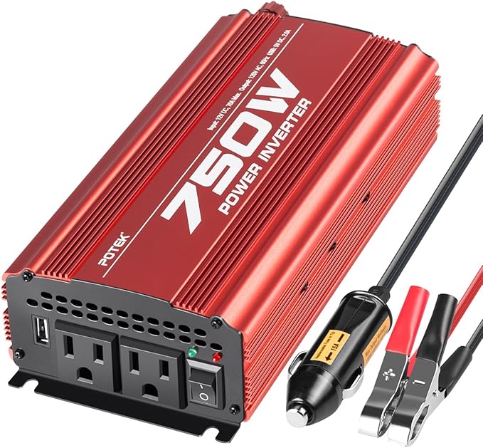 POTEK 750W Power Inverter DC 12V to AC 115V Car Converter with 2A USB Charging Port