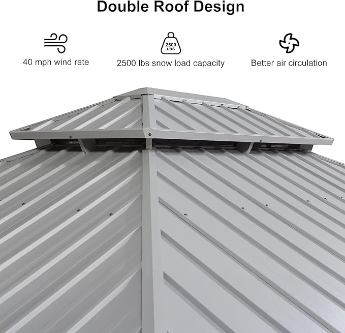 PURPLE LEAF 11' x 13' Hardtop Aluminum Gazebo with Double Metal Roof Heavy Duty All Weather Permanent Gazebo for Pool Patio Deck Lawn Garden All Weather Outdoor Pavilion Gazebos, Light Grey
