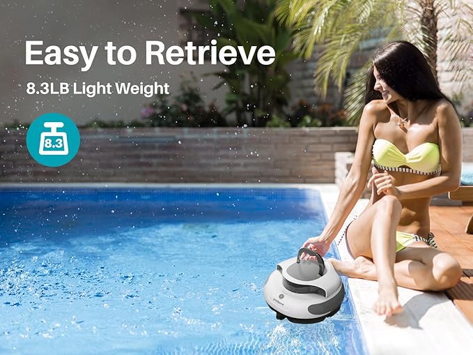 POOLPURE AquaGuard SE II Cordless Powerful Pool Vacuum (Dual Motors) 5000mAh Battery, 120-Min Non-Stop Clean Most Runtime per Dollar Auto-Clean for Flat Pools Up to 1000 Sq.Ft