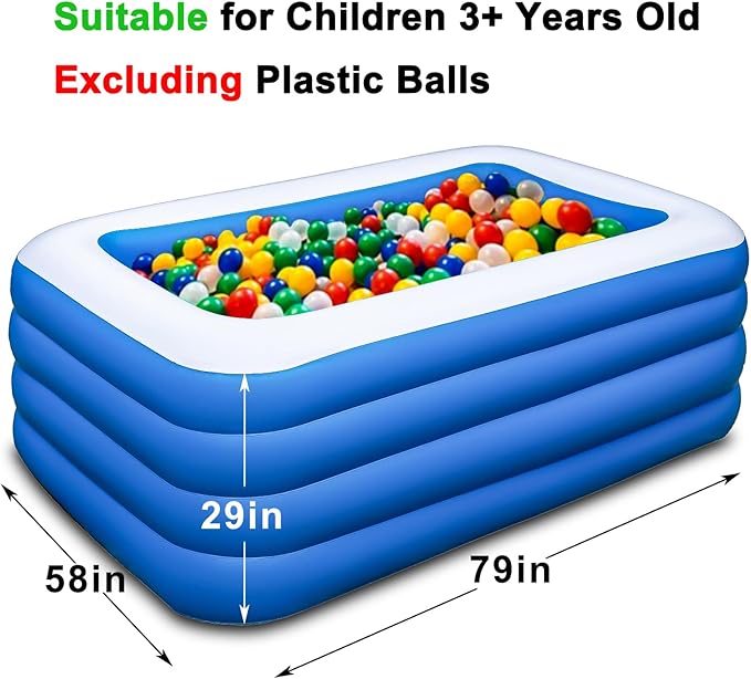Inflatable Swimming Pool, 79 x 58 x 29 inch Full-Sized Large Inflatable Pools, Blow Up Durable Thickened Pools for Outdoor, Garden, Backyard.