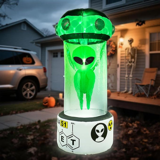 DearSun 8FT H Towering Halloween Inflatable Alien, Huge Halloween Outdoor Decoration,Blow Up Area 51 UFO Alien with Built-in LED Light Strong Blower for Large Party Yard Decoration