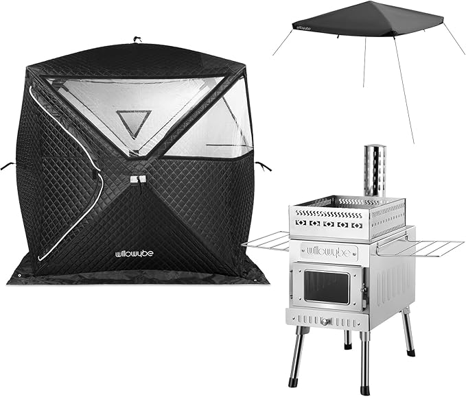 WILLOWYBE Portale Outdoor Sauna Set with Sauna Tent, Sauna Wood Stove, Cover Protection for Dry Sauna, Cooking for Family and Friends