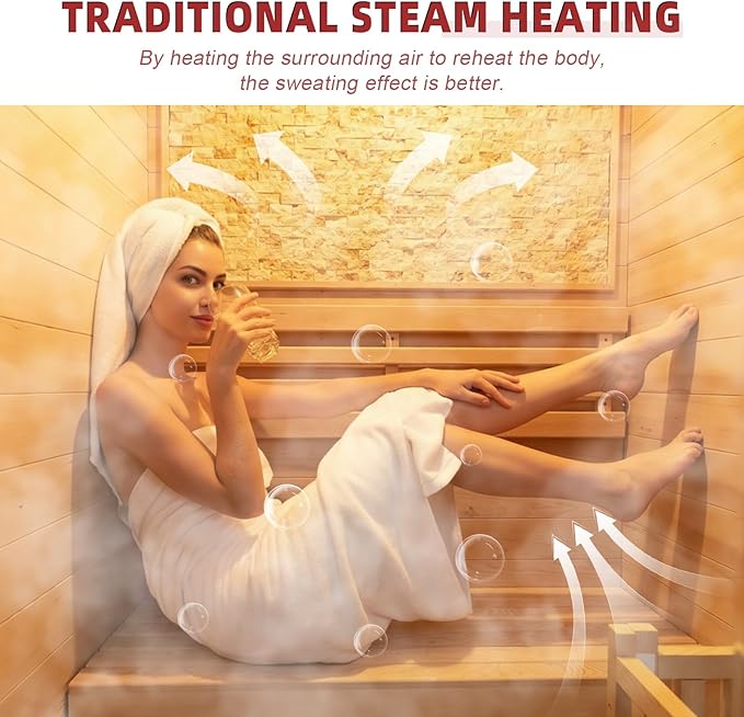 Indoor Steam Sauna 2 Person, Canadian Hemlock Saunas, 6KW Harvia Heater, 220V, Left Door(120-195℉) with Himalayan Salt Panel and LCD Touch Control Panel