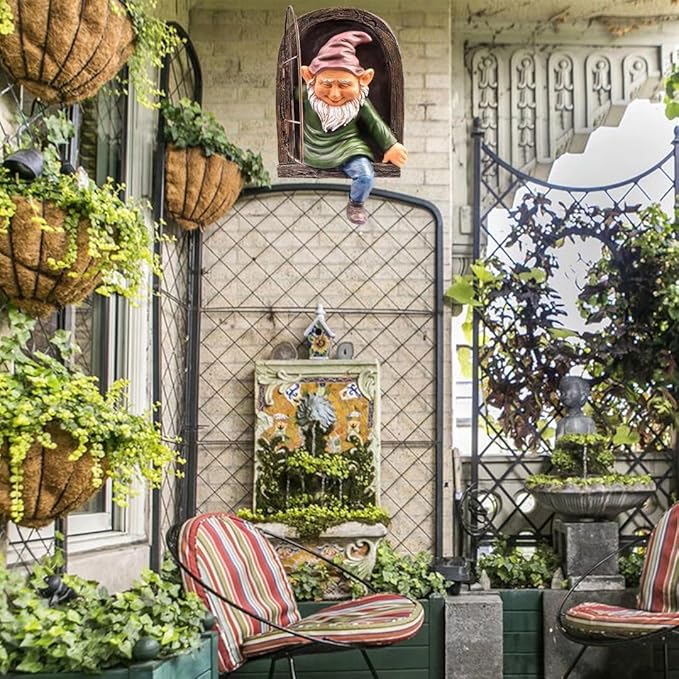 Gnome Statue Tree Face Outside Yard Art Outdoor Statue, 12 Inch Elf Out of The Window Tree Decor and Yard Decorations, Whimsical Gnomes Garden Sculptures & Statues, Fairy Tree Peeker Ornaments