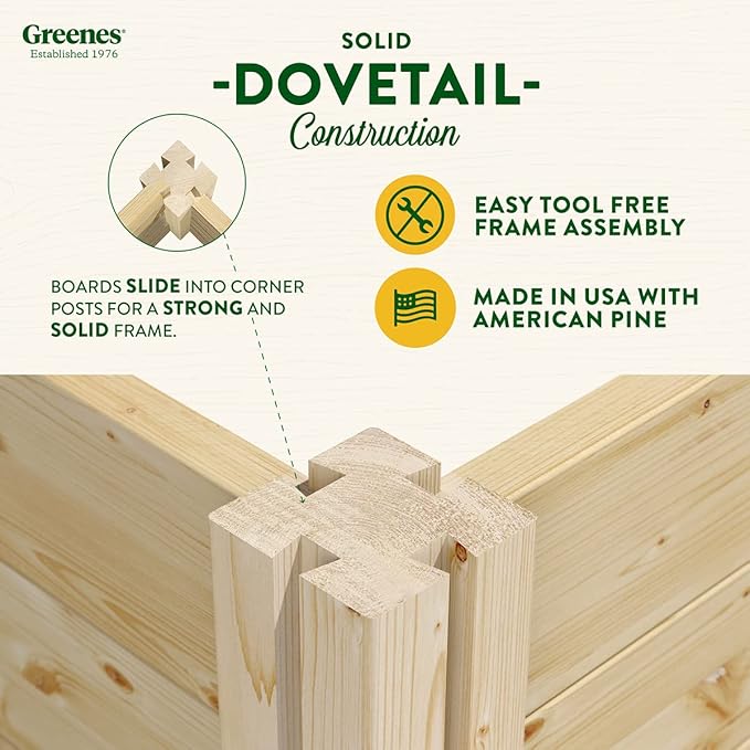 Greenes Fence Original Pine Raised Garden Bed, 2' x 4' x 10.5" - Made in USA with American Pine