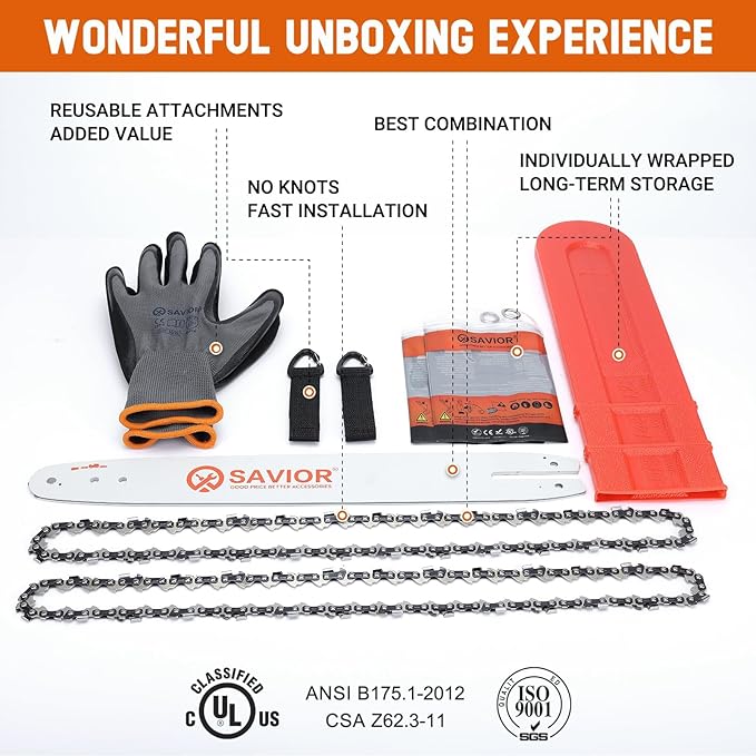 Savior 16 Inch Chainsaw Bar and S55 Chain Combo, 3/8" LP Pitch .050" Gauge 55 Drive Links for Stihl MS170 MS180C, Replacement Chain Saw Bar 105668 160SDEA074(Chain*2+Bar*1)