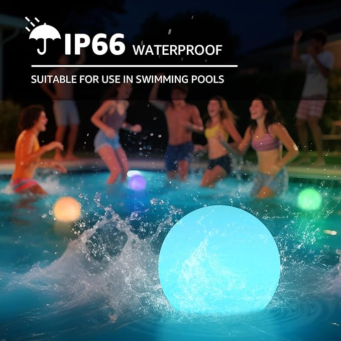 FUYO Floating Pool Lights, IP66 Water-Resistant LED Ball Mood Lamp with APP & Remote, Color-Changing Smart Night Light for Pool, Garden, Patio, Party, Indoor/Outdoor Decor (8-inch)
