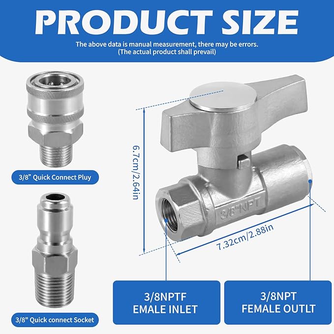 Ball Valve Pressure Washer，3/8"5000 PSI，High Pressure Ball Valve for Power Washer Hose.