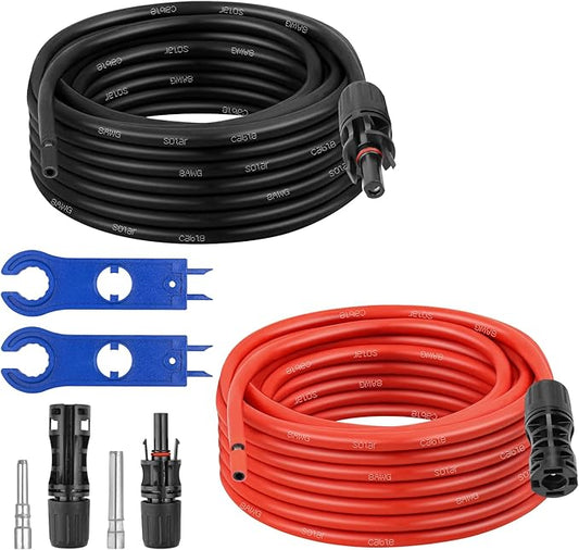 XRDS -RF Solar Extension Cable 8AWG, 20FT Red & Black Solar Panel Wire with Solar Connectors, PV Wire with Disconnect Wrenches & Extra Male/Female Connectors for RV, Camper, Inverter, Off-Grid System