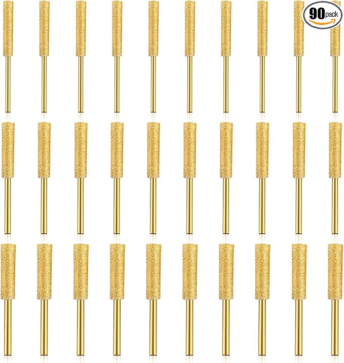 90pcs Diamond Chainsaw Sharpener Bits High Hardness Plated Burr Grinding Stone with 3 Different Sizes 5/32, 3/16, 7/32 Inches for Chain Saws Jewelry Metal Wood Polishing